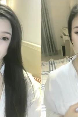 高颜值白皙妹子【童颜巨乳】大黑牛自慰，白色衬衣近距离特写大黑